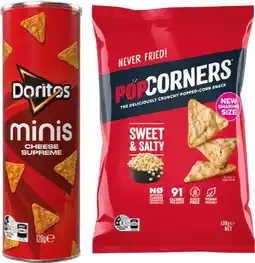 IGA PopCorners 130g, Doritos Minis Canister 120g or Red Rock Deli Crackers 130-135g Selected Varieties offer