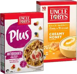 IGA Uncle Tobys Plus Cereal 410‑435g or Oats Quick Sachets 8‑10 Pack Selected Varieties offer