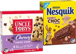 IGA Nestlé Nesquik Bars, Uncle Tobys Muesli Bars or Roll‑Ups 5‑6 Pack Selected Varieties offer