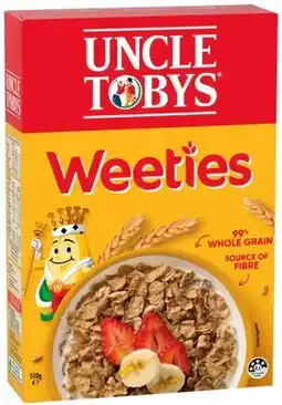 IGA Uncle Tobys Cereal Weeties 510g, Cheerios Original 320g or Fruity Bites Wildberry Flavour 500g offer