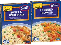 IGA McCain Griff’s Curried Prawns or Sweet & Sour Pork with Rice Frozen Meal 400g offer
