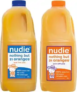 IGA Nudie Orange Juice with Pulp or Pulp Free 2 Litre offer