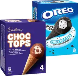 IGA Cadbury Choc Tops or Oreo Cookie Top Ice Cream Cones 4 Pack offer