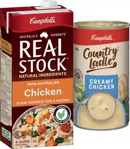 IGA Campbell’s Real Stock 1 Litre, Country Ladle or Chunky Canned Soup 495-505g Selected Varieties offer