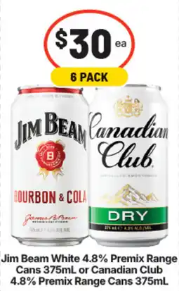 IGA Jim Beam White 4.8% Premix Range Cans or Canadian Club 4.8% Premix Range Cans offer