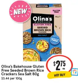 IGA Olinas Bakehouse Gluten Free Seeded Brown Rice Crackers Sea Salt offer