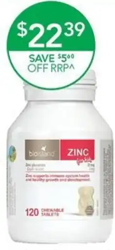 Terry White Bio Island Zinc for Kids 120 chewable tablets offer