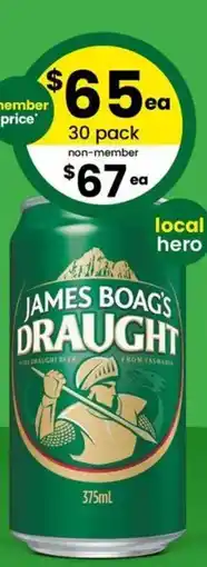 The Bottle O James boag's draught offer