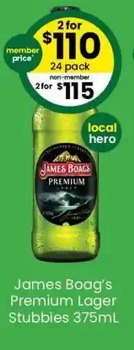 The Bottle O James boag's premium lager stubbies offer