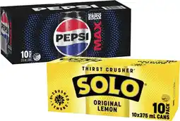 Coles Pepsi or Solo Soft Drink 10x375mL offer