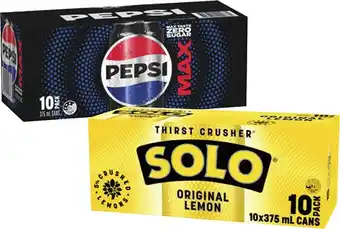 Coles Pepsi or Solo Soft Drink 10x375mL offer