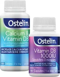 Coles Ostelin Calcium & Vitamin D3 Tablets or Vitamin D3 1000IU Capsules 130 Pack offer