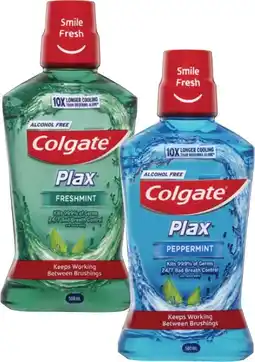 Coles Colgate Plax Fresh Mint or Peppermint Mouthwash 500mL offer