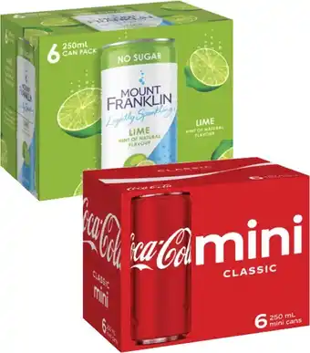 Coles Coca-Cola Soft Drink or Mt Franklin Lightly Sparkling Water 6x250mL offer