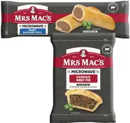 Coles Mrs Mac's Microwaveable Beef Pie or Sausage Roll 175g offer