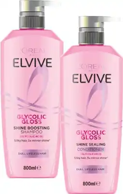 Coles L'Oréal Elvive Glycolic Gloss Shampoo or Conditioner 800mL offer