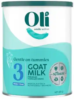 Coles Oli6 Goat Milk Stage 3 Premium Toddler Drink offer