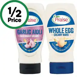 Woolworths Praise Whole Egg Mayonnaise or Aioli 470-500g offer