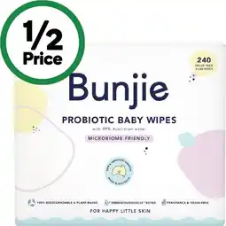 Woolworths Bunjie Probiotic Baby Wipes Fragrance & Toxin-Free offer