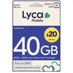 Woolworths Lyca $20 Starter Pack† offer