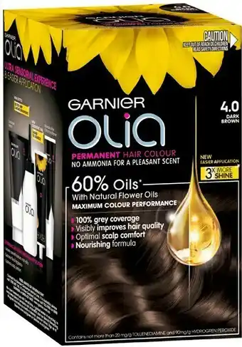 Priceline Garnier Olia Permanent Hair Colour 4.0 Dark Brown 1 Pack offer