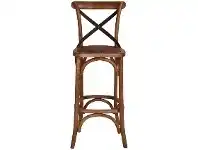 LivingStyles Hoton Oak Timber Cross Back Bar Stool, Black Metal Strap offer