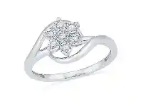 Bevilles Jewellery Illusion Flower Sweep Ring with 0.10ct of Diamonds in 9ct White Gold - L offer