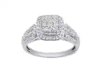 Bevilles Jewellery Halo Square Look Ring with 1/2ct of Diamonds in 9ct White Gold offer