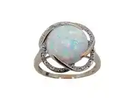 Bevilles Jewellery Created Opal Diamond Set Ring in 9ct Yellow Gold offer
