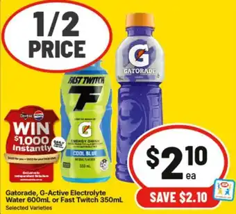 Gatorade, G-Active Electrolyte Water or Fast Twitch