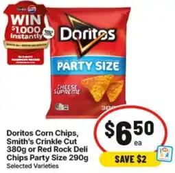 IGA Doritos Corn Chips, Smith's Crinkle Cutor Red Rock Deli Chips Party Size offer