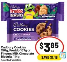 IGA Cadbury Cookies , Freddo or Fingers Milk Chocolate Biscuits offer