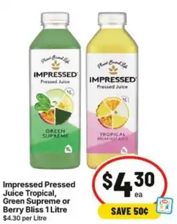 IGA Pressed Juice Tropical, Green Supreme or Berry Bliss offer
