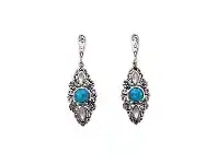 Bevilles Jewellery Sterling Silver Synthetic Blue Opal and Mother of Pearl Filigree Drop Earrings offer