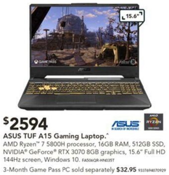 Asus TUF A15 Gaming Laptop