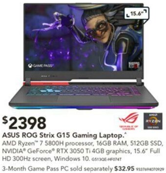 Harvey Norman Asus ROG Strix G15 Gaming Laptop offer