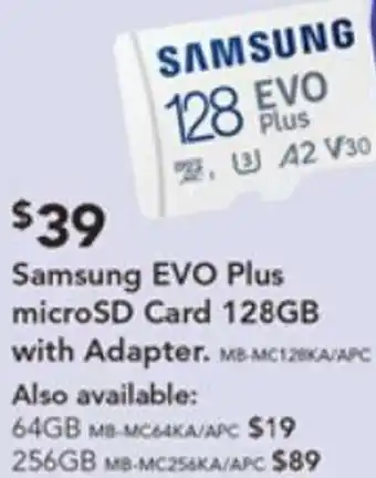 Harvey Norman Samsung Evo Plus MicroSD Card 128GB With Adapter offer