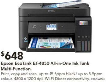 Harvey Norman Epson EcoTank ET-4850 All-In-One Ink Tank Multi-Function offer