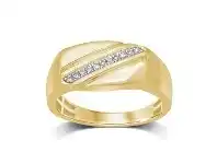 Bevilles Jewellery 9ct Yellow Gold 0.05ct Diamond Diagonal Mens Ring offer