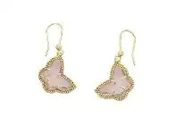 Bevilles Jewellery 9ct Yellow Gold Silver Infused Pink Butterfly Drop Earrings offer