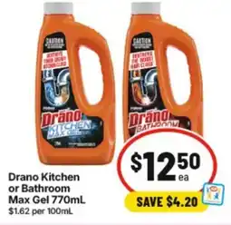IGA Drano Kitchen or Bathroom Max Gel offer