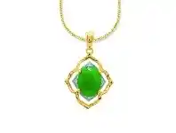 Bevilles Jewellery Oval Green Jade & Diamond Necklace in 9ct Yellow Gold offer
