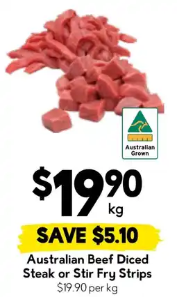 Drakes Australian Beef Diced Steak or Stir Fry Strips offer