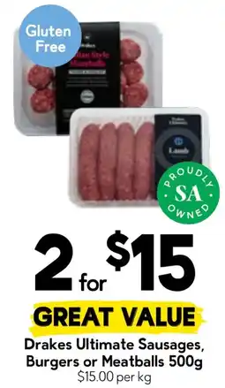 Drakes Drakes Ultimate Sausages, Burgers or Meatballs offer