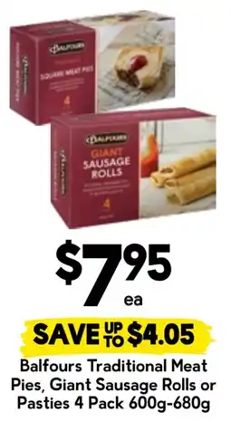 Drakes Balfours Traditional Meat Pies, Giant Sausage Rolls or Pasties offer