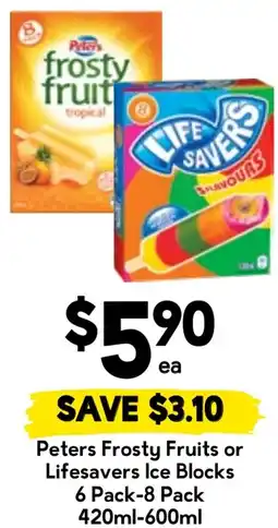 Drakes Peters Frosty Fruits or Lifesavers Ice Blocks offer