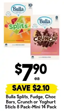 Drakes Bulla Splits, Fudge, Choc Bars, Crunch or Yoghurt Sticls offer
