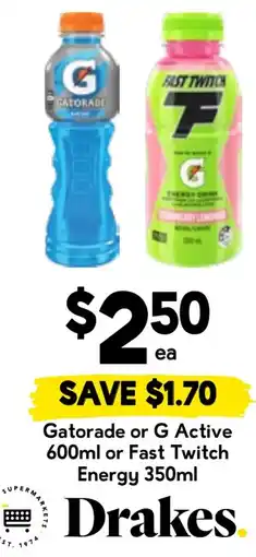 Drakes Gatorade or G Active or Fast Twitch Energy offer