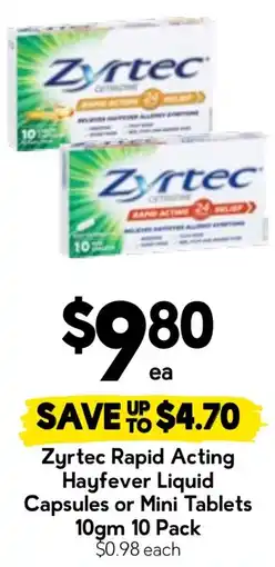 Drakes Zyrtec Rapid Acting Hayfever Liquid Capsules or Mini Tablets offer
