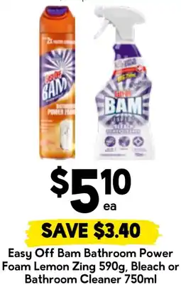 Drakes Easy Off Bam Bathroom Power Foam Lemon Zing, Bleach or Bathroom Cleaner offer
